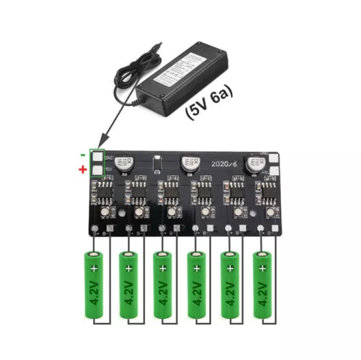 Контроллер заряда плата 6x Li-ion 18650 3,7V раздельная зарядка, фото №1