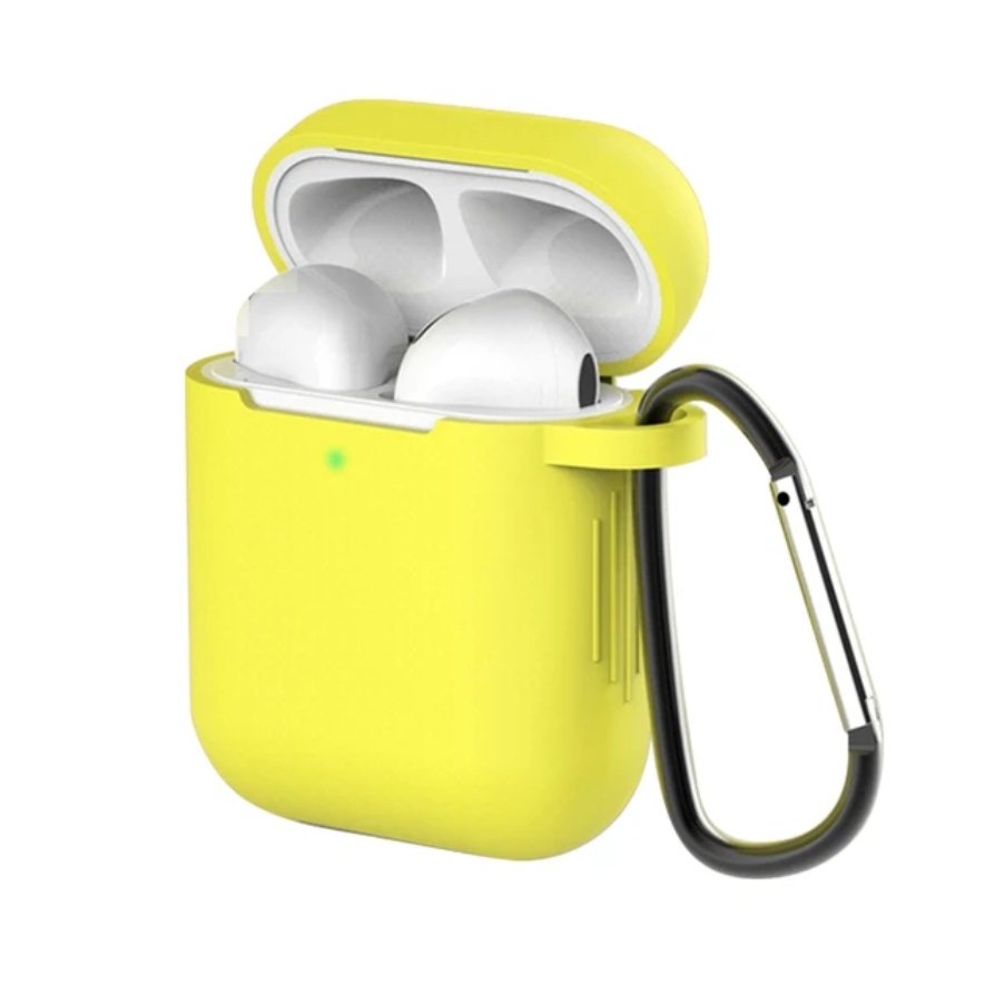 Силіконові чохли Жовті Для Навушників Apple Аїрпідсів із карабіном, фото №1