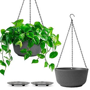 Подвесные вазоны T4U Набор из 2 шт. Φ25 см с цепями и системой полива Черный матовый - Фото 1