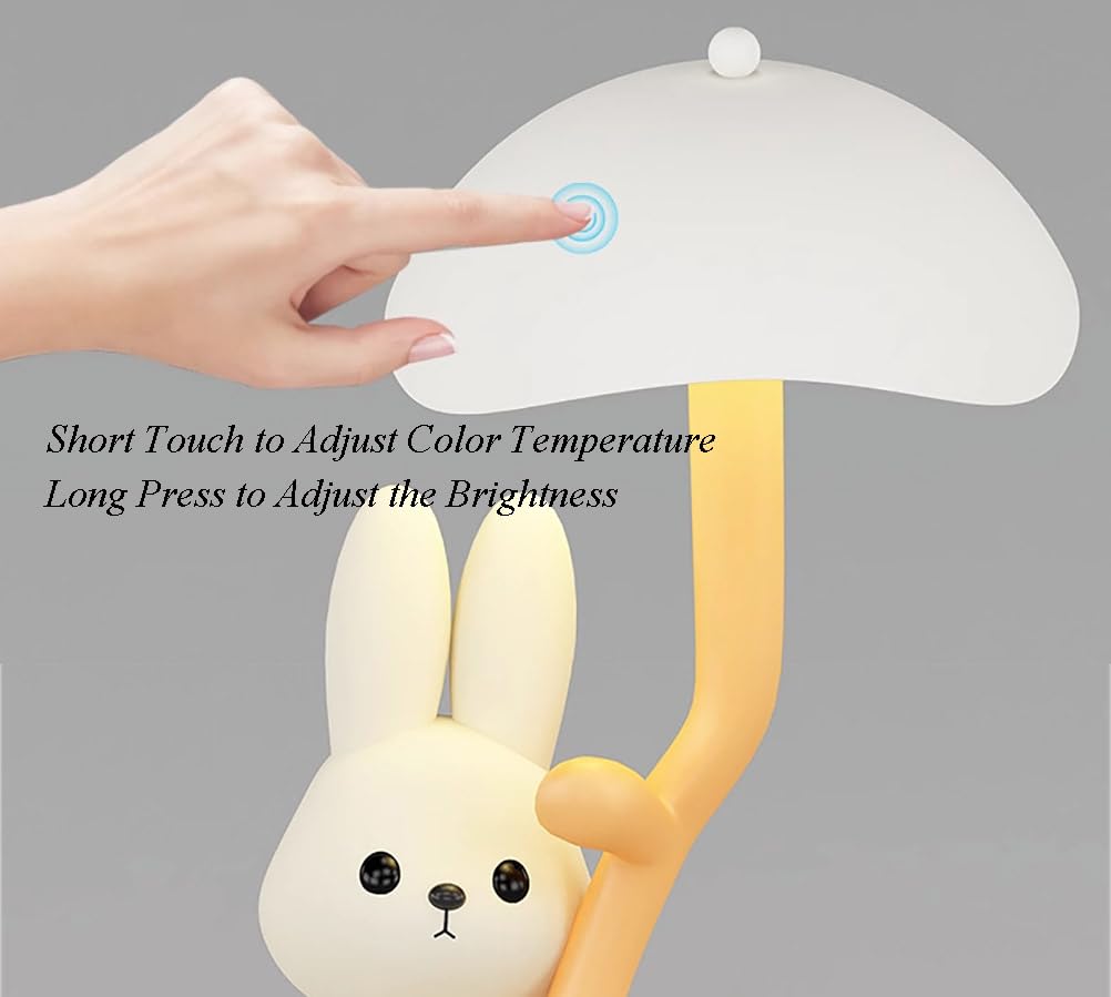 Лампа LOGT Mushroom Children's Table LED Сенсорная Диммируемая Грибная Настольная Лампа Беспроводная Батарея Ночник Кролик Декоративная Грибная Лампа для Детской Комнаты Спальни, фото №6