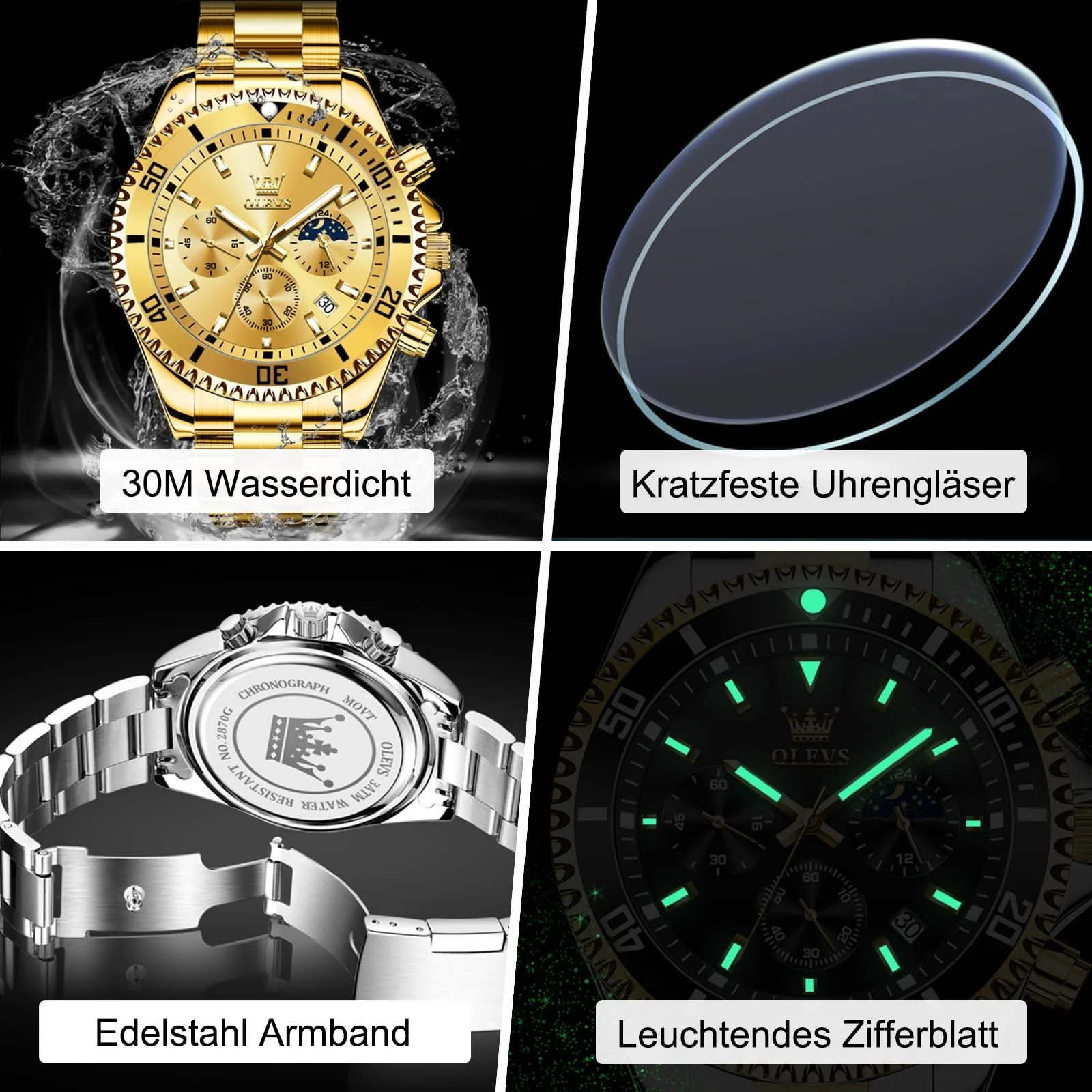 Годинник OLEVS Чоловічий Сучасний Великий Аналоговий Металевий Ремінець з Нержавіючої Сталі, фото №5