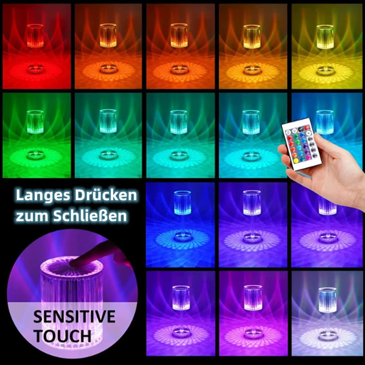 Настільна лампа OKSANO Crystal Diamond LED сенсорна димована 16 кольорів 4 режими пульт RGB, фото №5