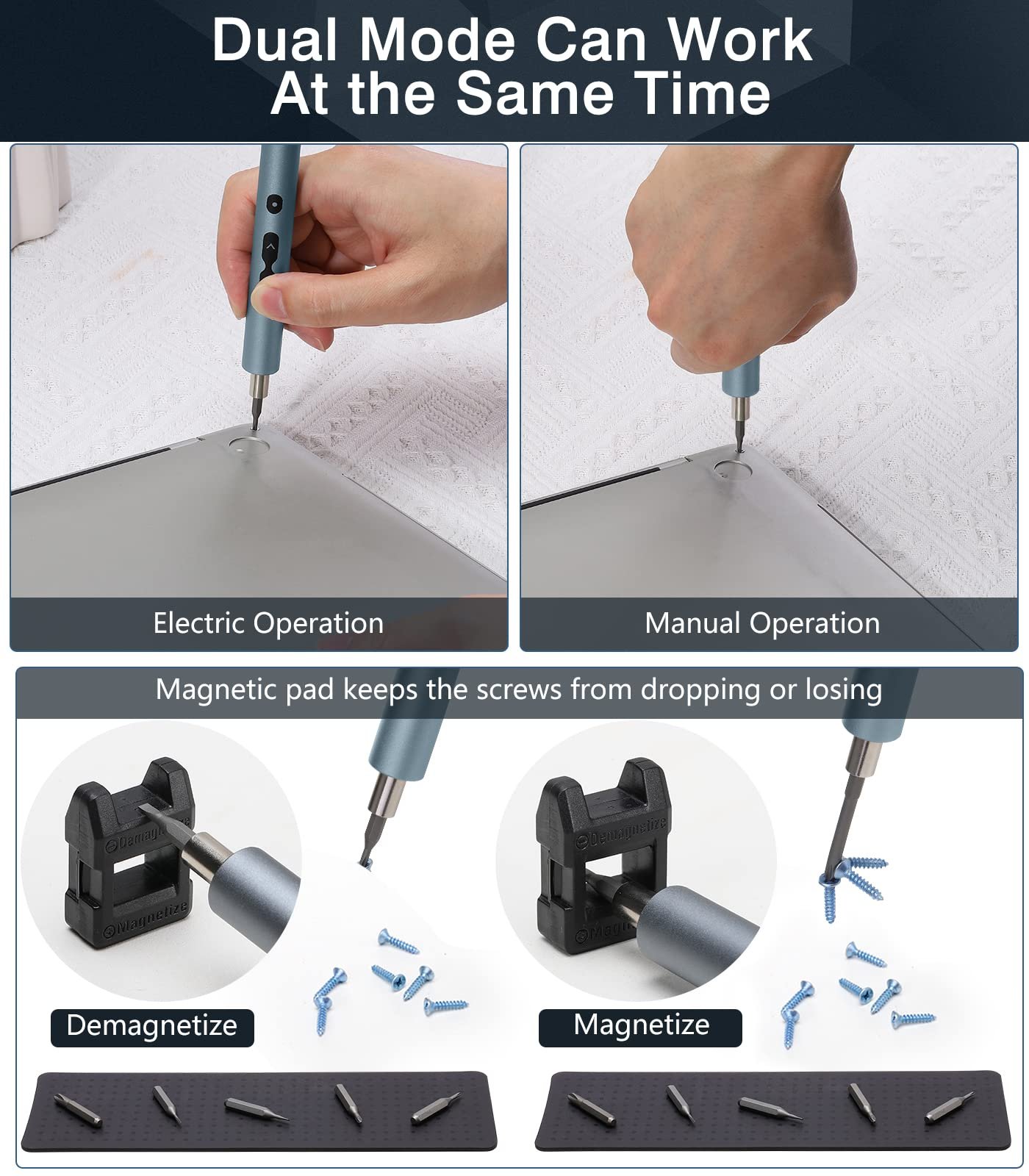 Міні-набір викруток Housolution 62 в 1 електрична з магнітною прецизійною викруткою та LED, 58 штук, для ремонту мобільного телефону, ноутбука, сірий, фото №6