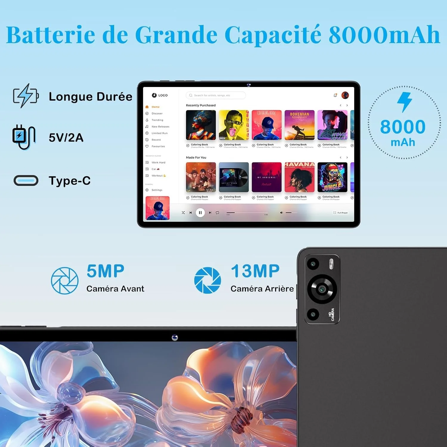 Планшет 11" Ziovo Z128 8+16/256Gb 8 ядер Android 14 8000 mAh Серый, фото №3