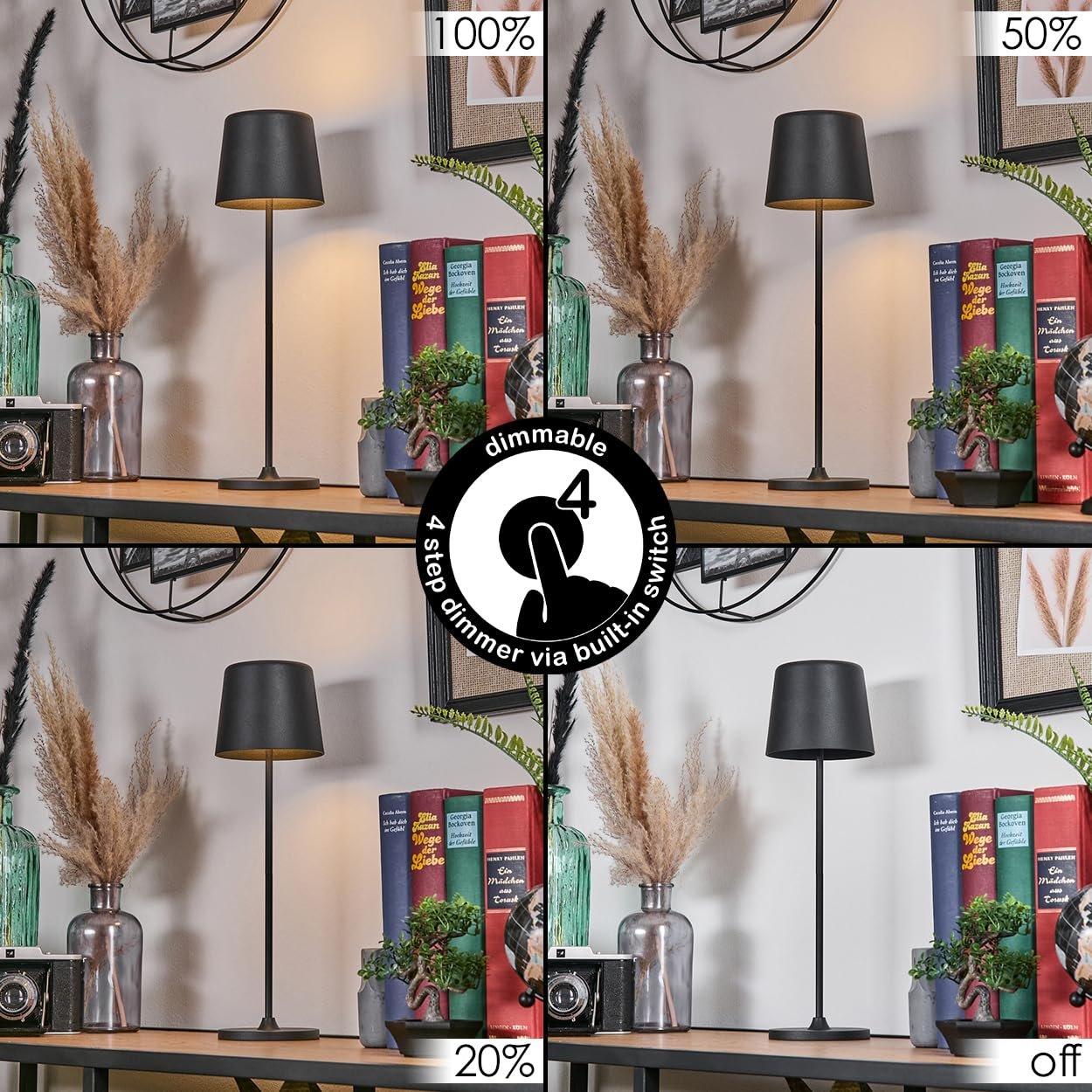 Настільна лампа HOFSTEIN Belece LED набір з 2 шт димована металева/пластикова 37 см USB-C акумуляторна IP44 чорна/біла, фото №3