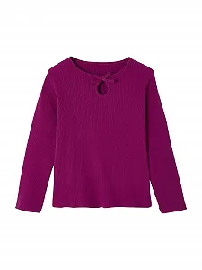 Рубашка для девочек Vertbaudet с вырезом и бантом, в рубчик - Фото 1