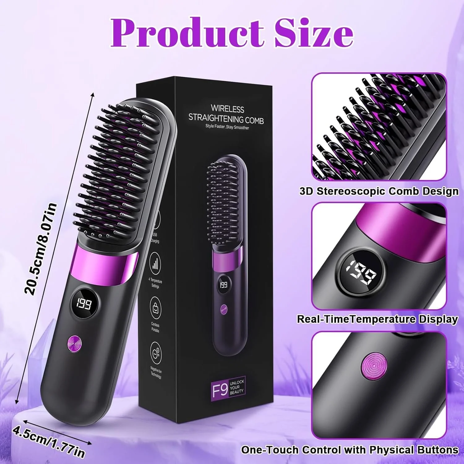 Щітка-випрямляч Go Brush Pro бездротова портативна акумуляторна для короткого волосся 4 режими USB-C, фото №3 Щітка-випрямляч Go Brush Pro бездротова портативна акумуляторна для короткого волосся 4 режими USB-C, фото №3