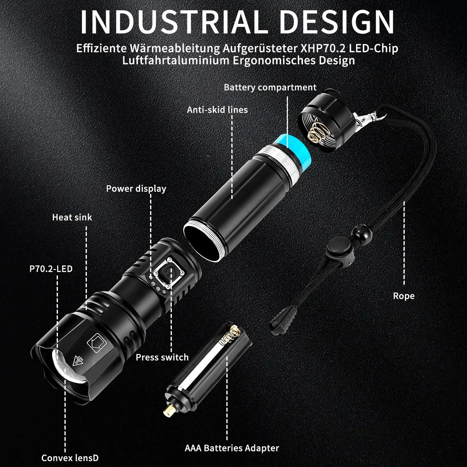 LED Ліхтар Azyvum XHP70.2 100000 люмен, масштабований, тактичний, 5 режимів освітлення, IP67 водонепроникний, фото №7