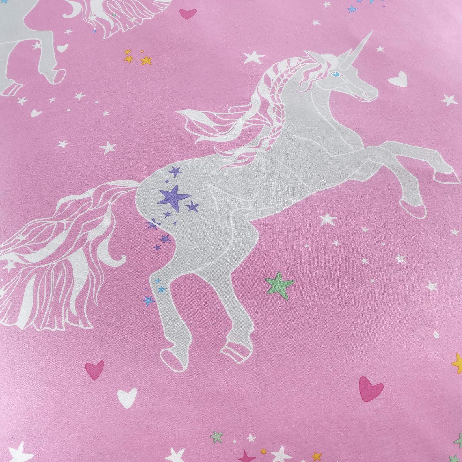 Комплект постільної білизни Bedlam Unicorn сяючий у темряві двосторонній багатокольоровий неон рожевий (1 підковдра та 1 наволочка), фото №3