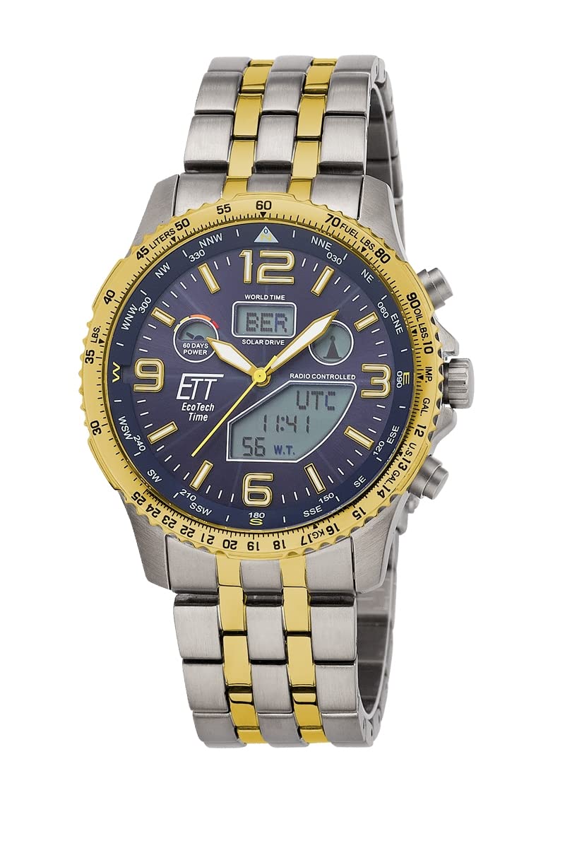 Мужские часы ETT Eco Tech Time Radio Solar World Time Хронограф с титановым ремешком EGT-11576-31M, серебристый, Современные, фото №1
