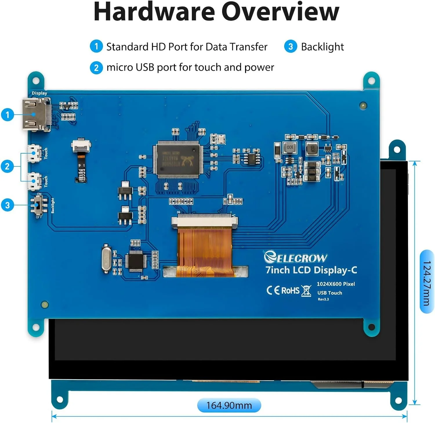 Монітор портативний сенсорний 7" ELECROW Raspberry Pi HD IPS 60 Гц, фото №7 Монітор портативний сенсорний 7" ELECROW Raspberry Pi HD IPS 60 Гц, фото №7