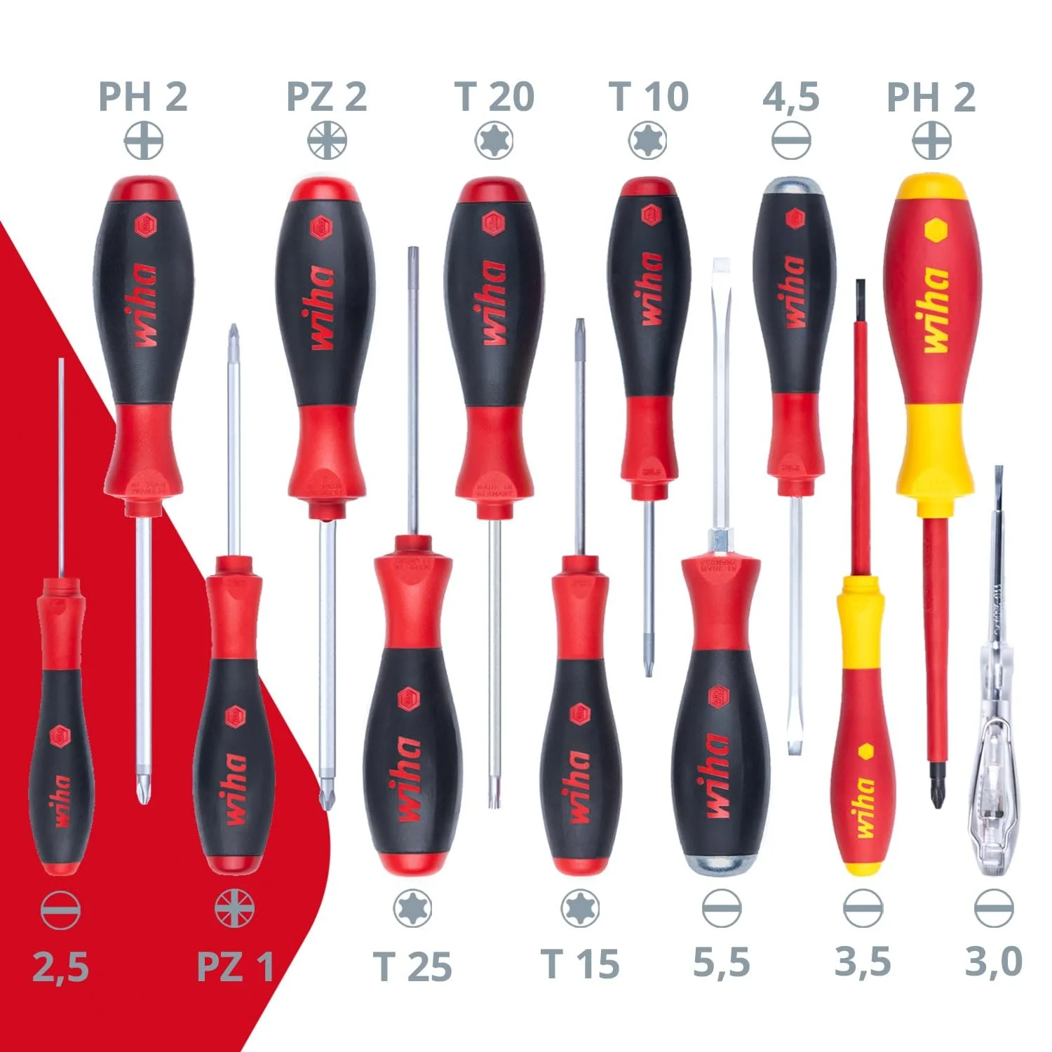 Набір викруток Wiha 47176 13 шт. VDE Slotted PH PZ Torx з ударним ковпачком та фазометром, фото №2