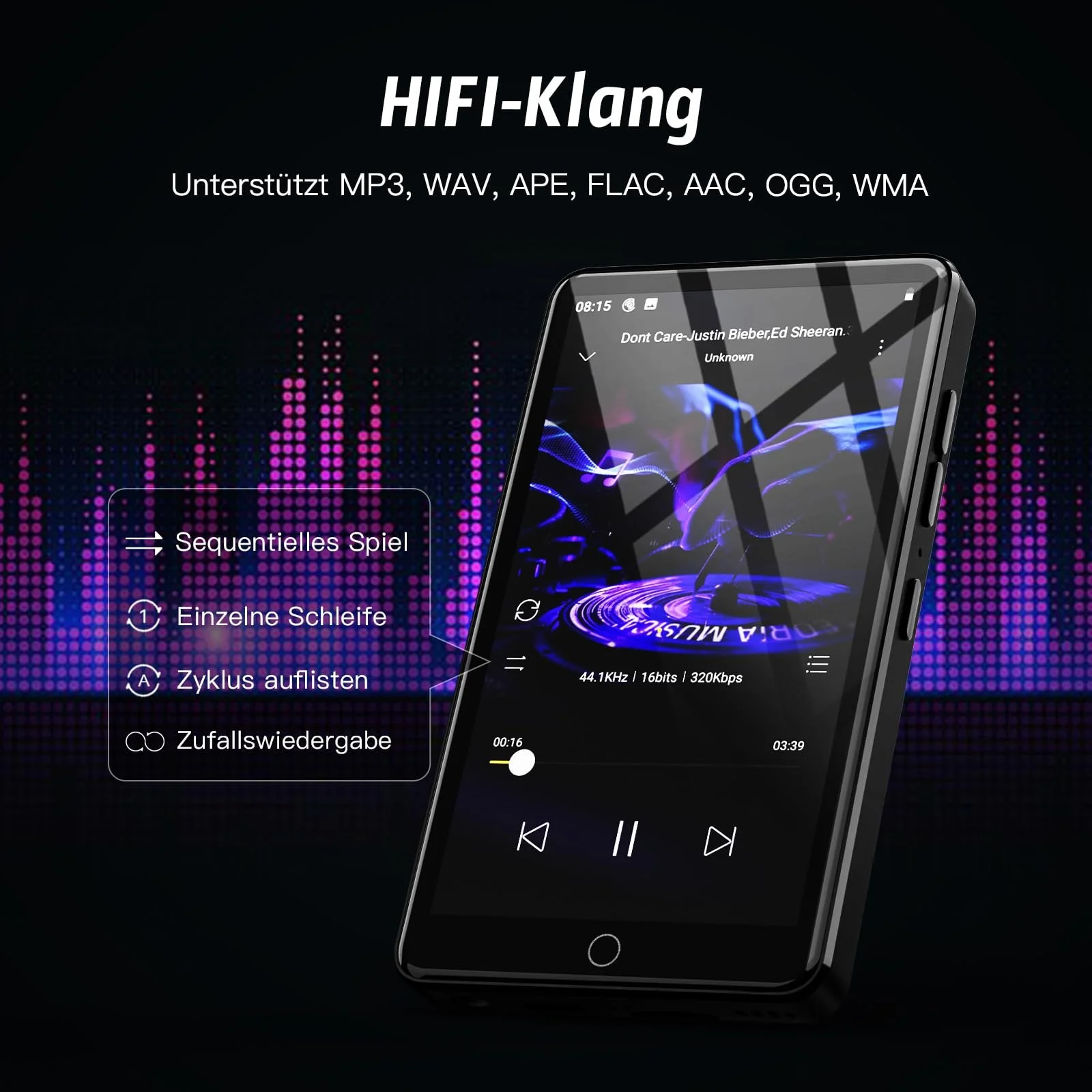 MP4 плеер 4.02 дюйма с Bluetooth и WiFi, 80 ГБ, с камерой 13 МП, музыкальный плеер для детей с динамиками, Android, с Spotify, YouTube, Play Store, фото №3