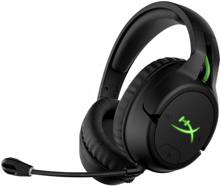 Геймерские беспроводные наушники HyperX Cloud Flight Wireless / Радиоканал / Подсветка / Черно-зеленый (196188047613), фото №1