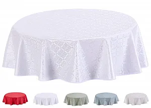 Скатертина Home Direct клейончаста кругла тиснена 140 см біла - Фото 1