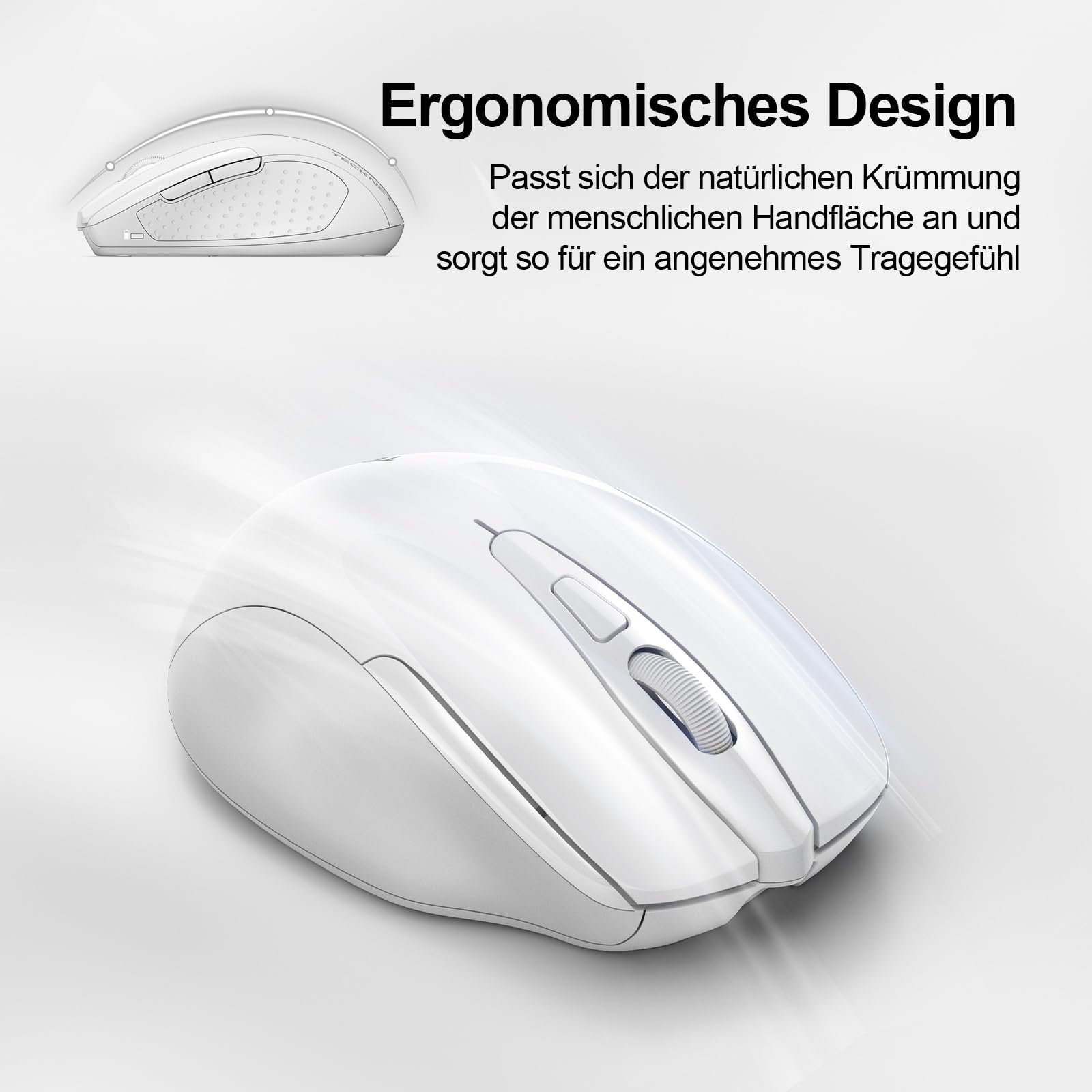 Мышь TECKNET Беспроводная Перезаряжаемая 4800 DPI 2.4GHz Оптическая 6 Кнопок Белая, фото №6