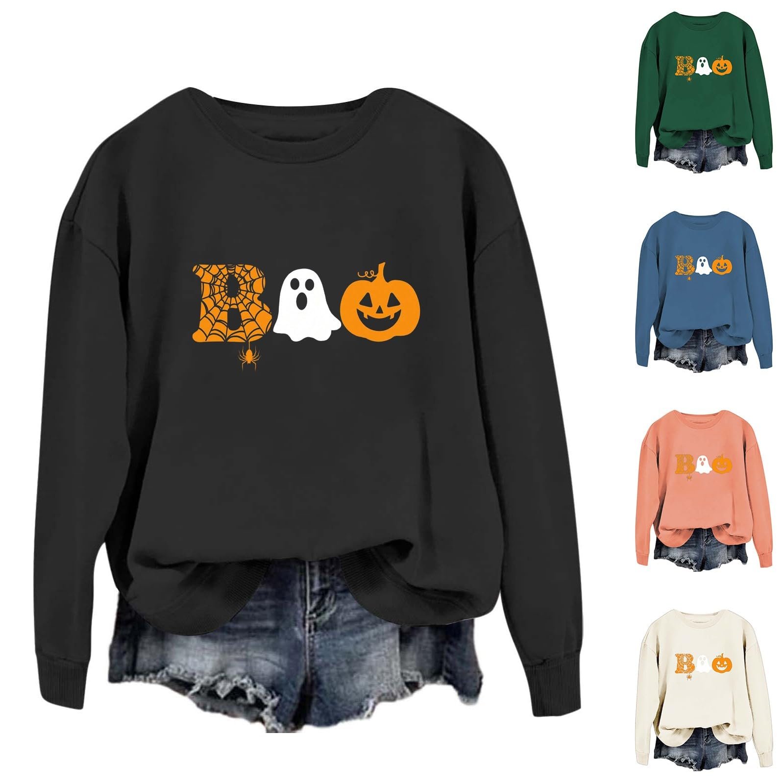 Женский свитшот Тыква Boo Halloween Костюм с длинными рукавами, фото №1 Женский свитшот Тыква Boo Halloween Костюм с длинными рукавами, фото №1