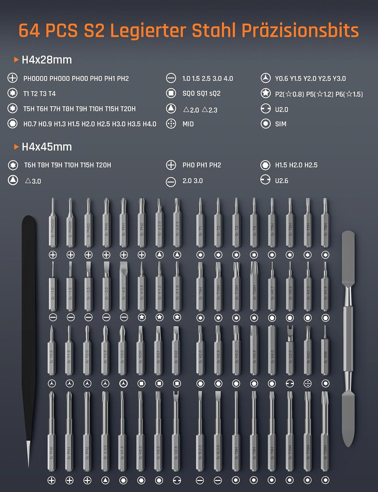 Набір акумуляторних викруток Soleilwear 70 в 1 5 передач крутного моменту з 64 насадками S2 із магнітної сталі, фото №4