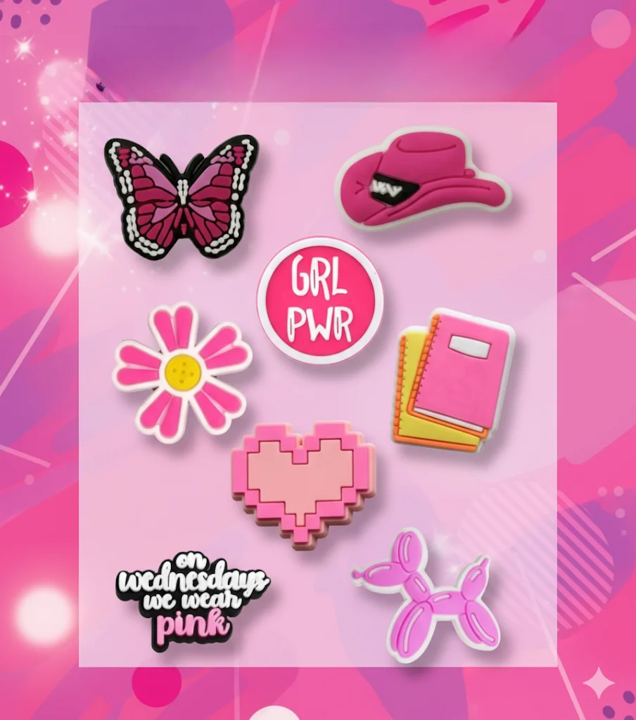 Джибитсы розовая тематика мода Pink Jibbitz 8 шт аксессуары крокс украшение, фото №1