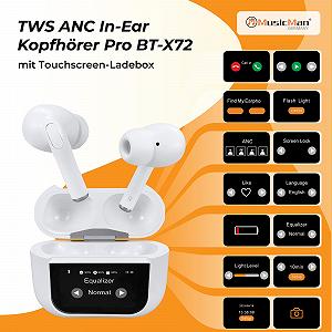 Навушники MusicMan ANC Bluetooth 5.3 Бездротові TWS З сенсорним екраном Футляр для зарядки Type-C до 4 разів З мікрофоном Чорні synthetic.ua - Фото 1