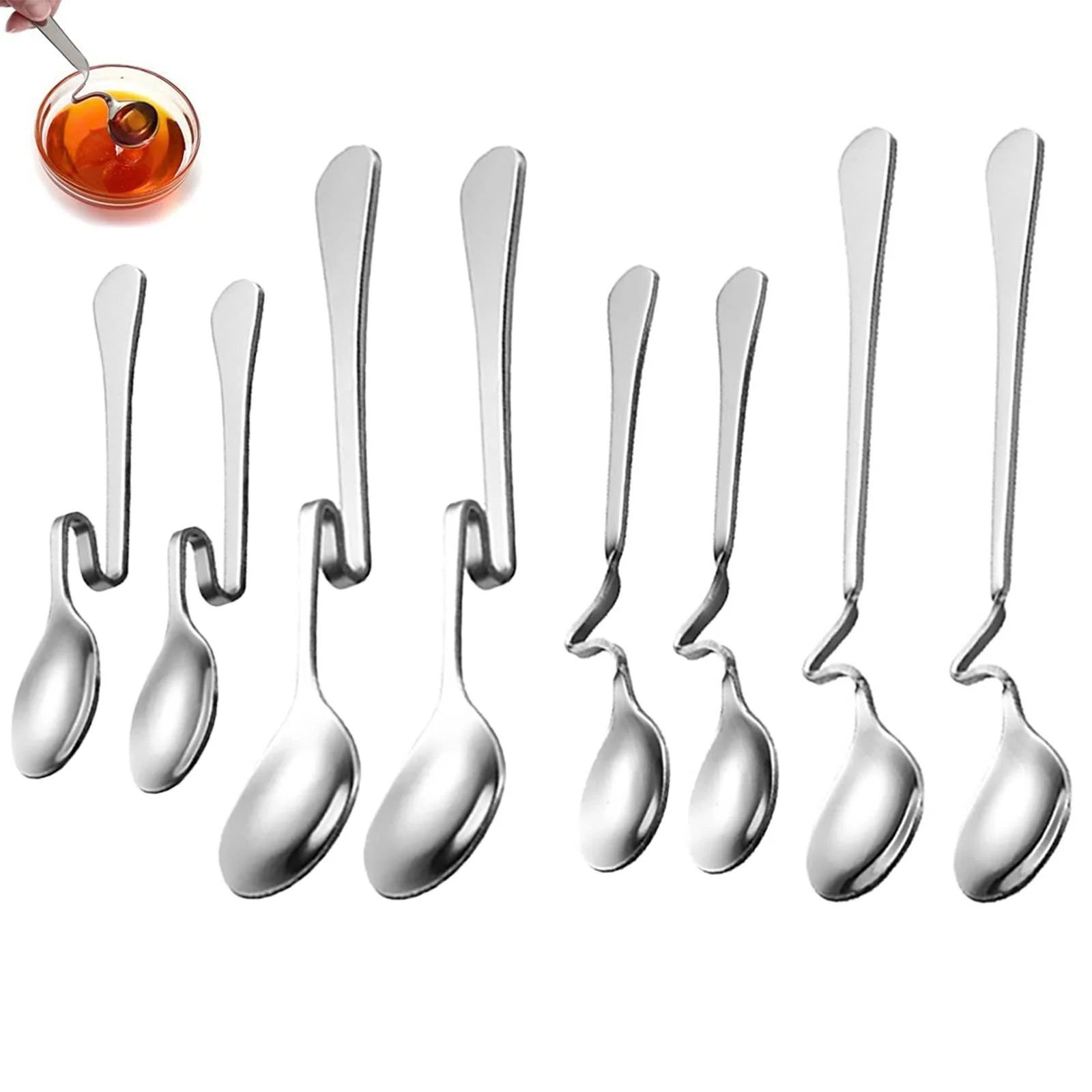 Ложка Kiwi, Спираль Honey, Ложка для меда, Ложка для джема, Ложка для кофе, Серебряный набор для меда с ложкой для всех чашек, стаканов, стеклянных бутылок, чайников и коктейлей, Идеальный набор для столовой посуды и чайной церемонии, фото №2