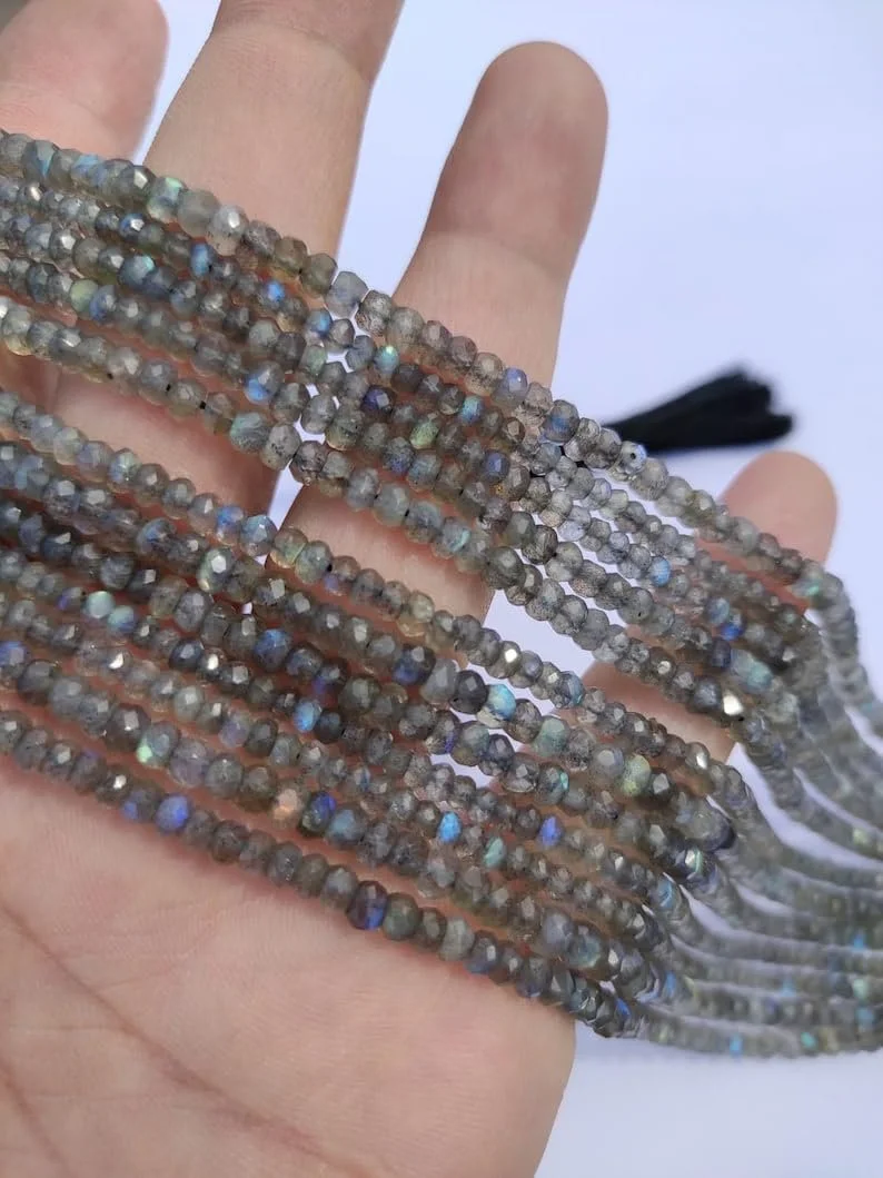 Бусины Лабрадорит круглые граненые 3.5-4 мм серый, фото №1