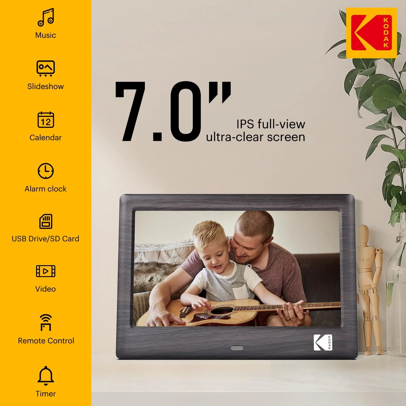 Цифровая фоторамка Kodak 7 дюймов IPS 1024x600 USB SD Auto-rotate Remote Control, фото №2 Цифровая фоторамка Kodak 7 дюймов IPS 1024x600 USB SD Auto-rotate Remote Control, фото №2