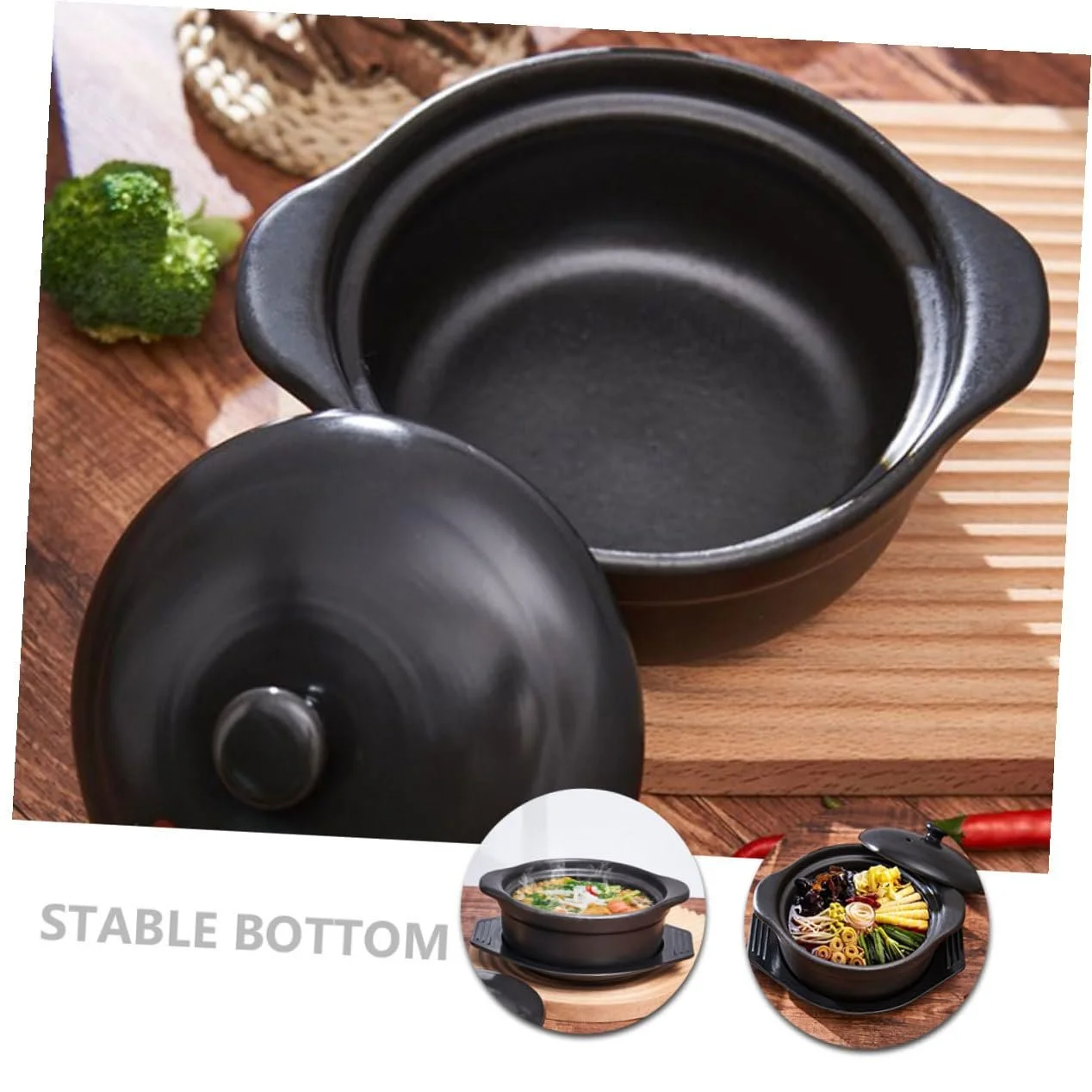 Кастрюля керамическая IMIKEYA многофункциональная с крышкой и двойными ручками для супов и тушения, фото №5