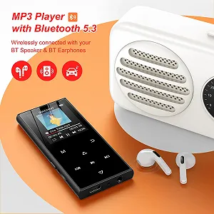MP3 плеер SWOFY 128GB Bluetooth 5.3, экран 1.8 дюйма, HiFi музыка, с динамиком, FM-радио, функция электронной книги и функция записи Черный synthetic.ua - Фото 1
