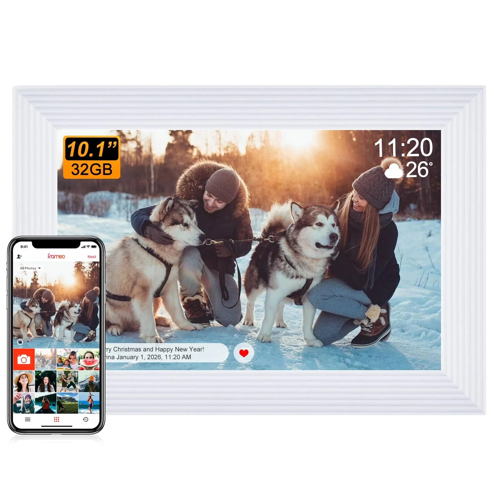 Цифровая фоторамка Frameo 10.1 дюйма HD IPS Touchscreen WiFi 32 GB Белая, фото №1