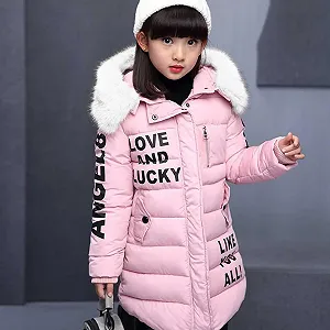Утепленная теплая пуховая куртка для девочек SXSHUN, зимняя куртка с меховым капюшоном, детское зимнее пальто, пуховик, стеганая куртка synthetic.ua - Фото 1