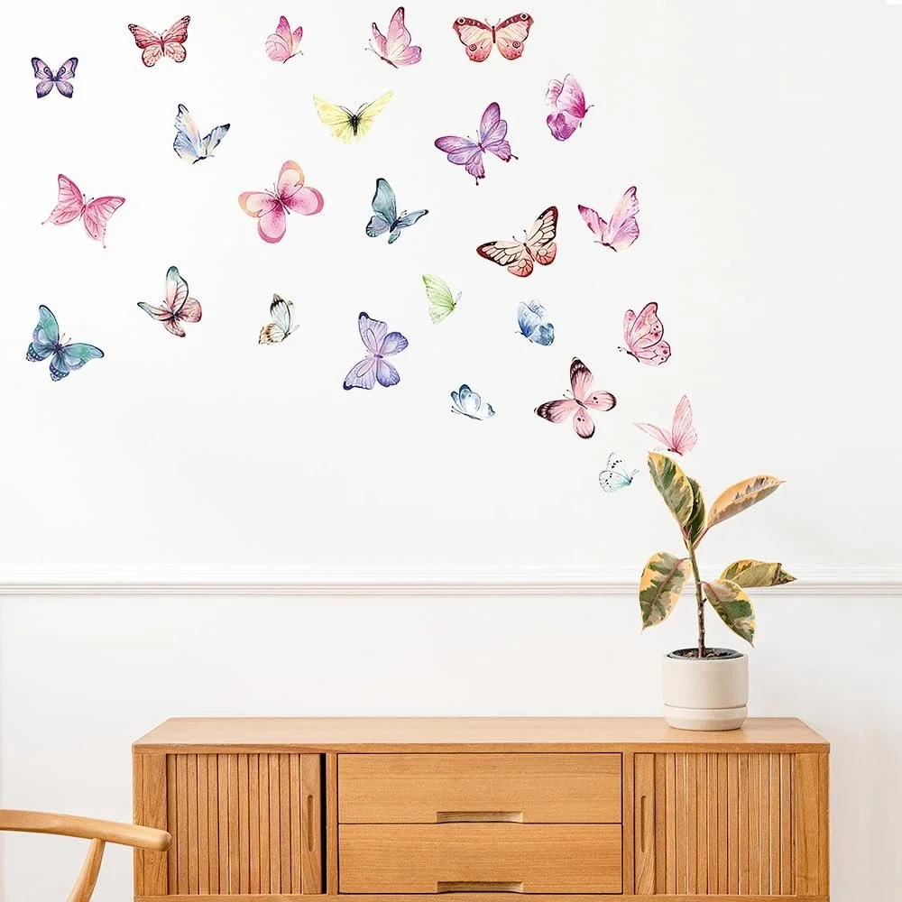 Наклейки на стіну milaosk Набір 150 шт. Метелики Самоклеючі Різнокольорові Рожеві, фото №3