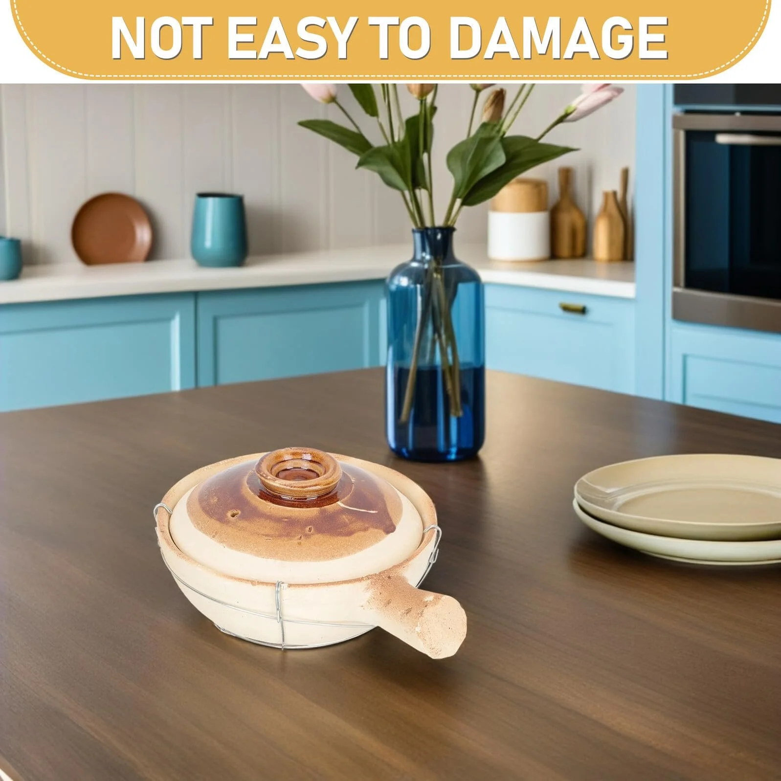 Кастрюля-кесероль керамическая 0.8 л с проволочной ручкой Белая, фото №9