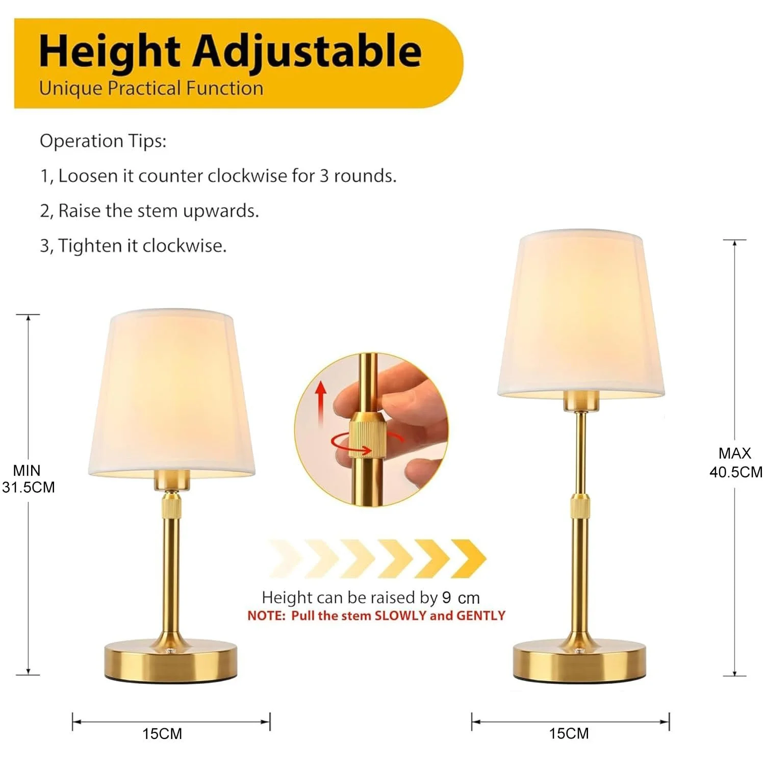 LED Настільна лампа Wireless Dimmable USB-C Height Adjustable 5200 mAh Gold, фото №5
