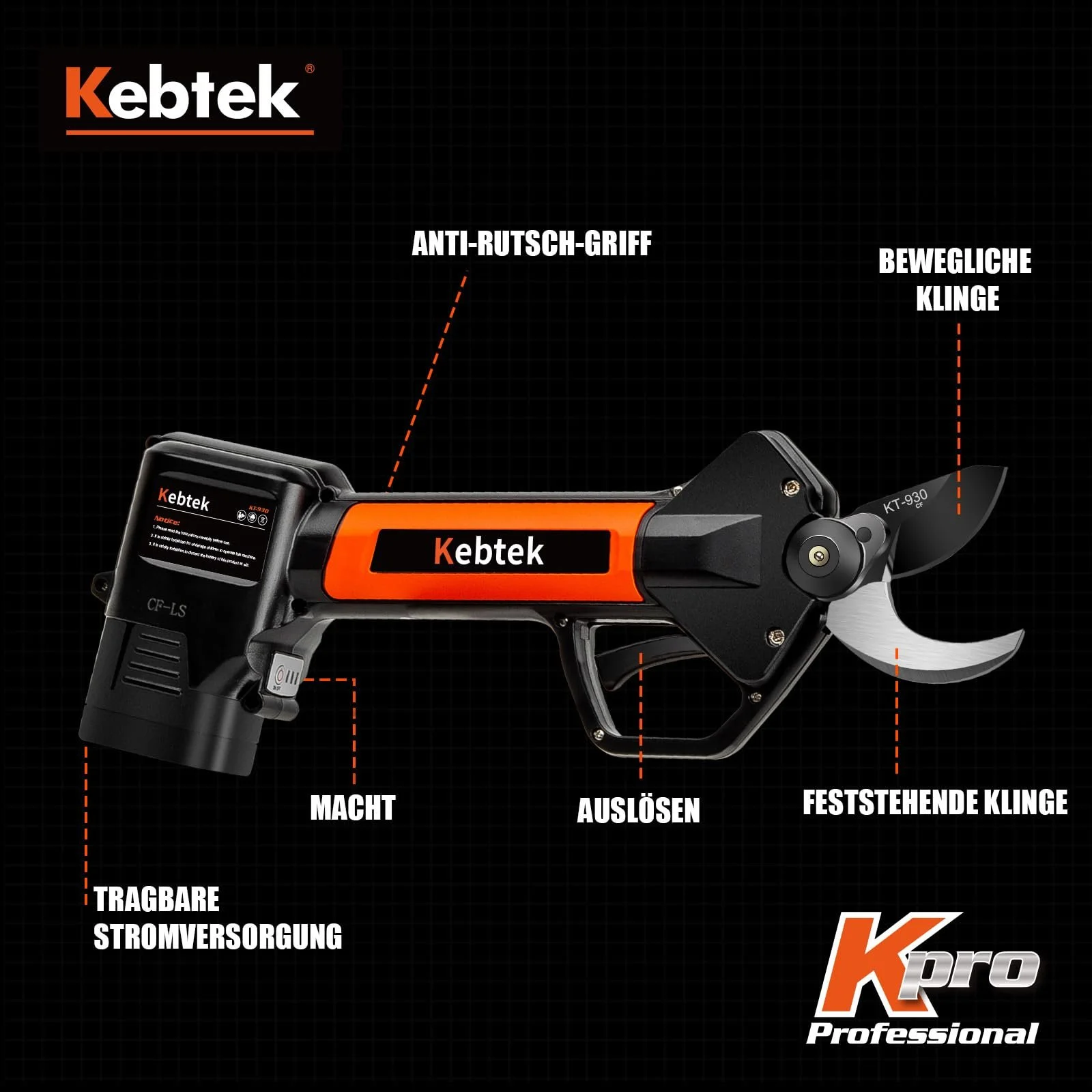 Секатор Kebtek Professional Electric 16.8 V 2 x 2500 mAh, діаметр різу 30 мм, фото №6