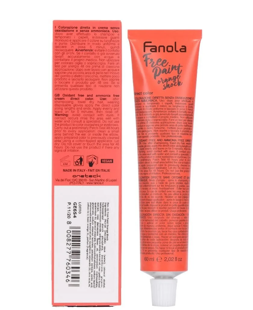 Фарба для волосся Fanola Free Paint Orange Shock 100 мл, фото №2 Фарба для волосся Fanola Free Paint Orange Shock 100 мл, фото №2