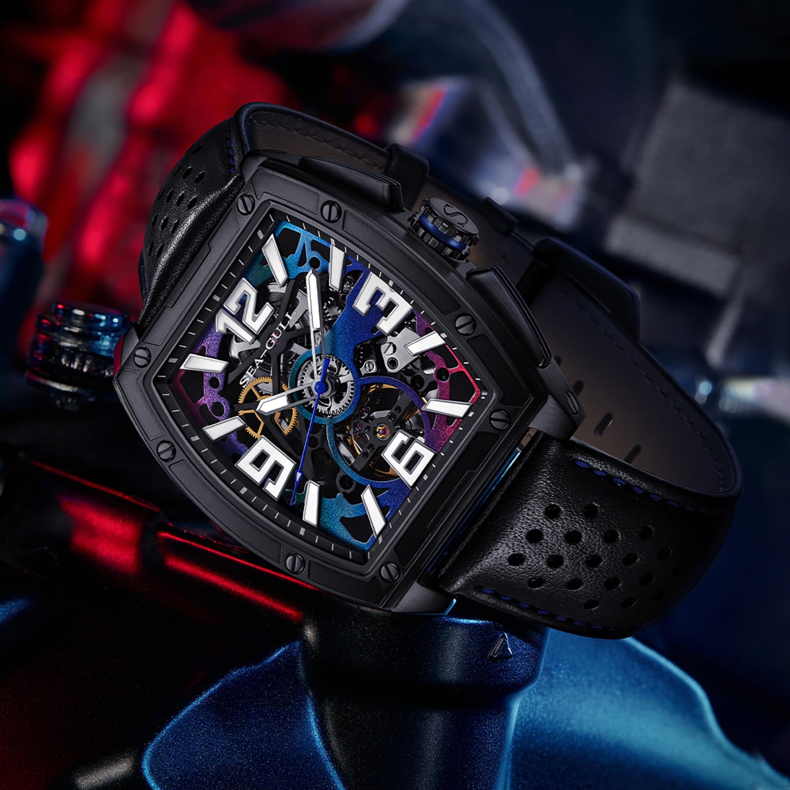 Годинник SEA-GULL 849.97.6166HK На шкіряний ремінець Чорний, фото №6