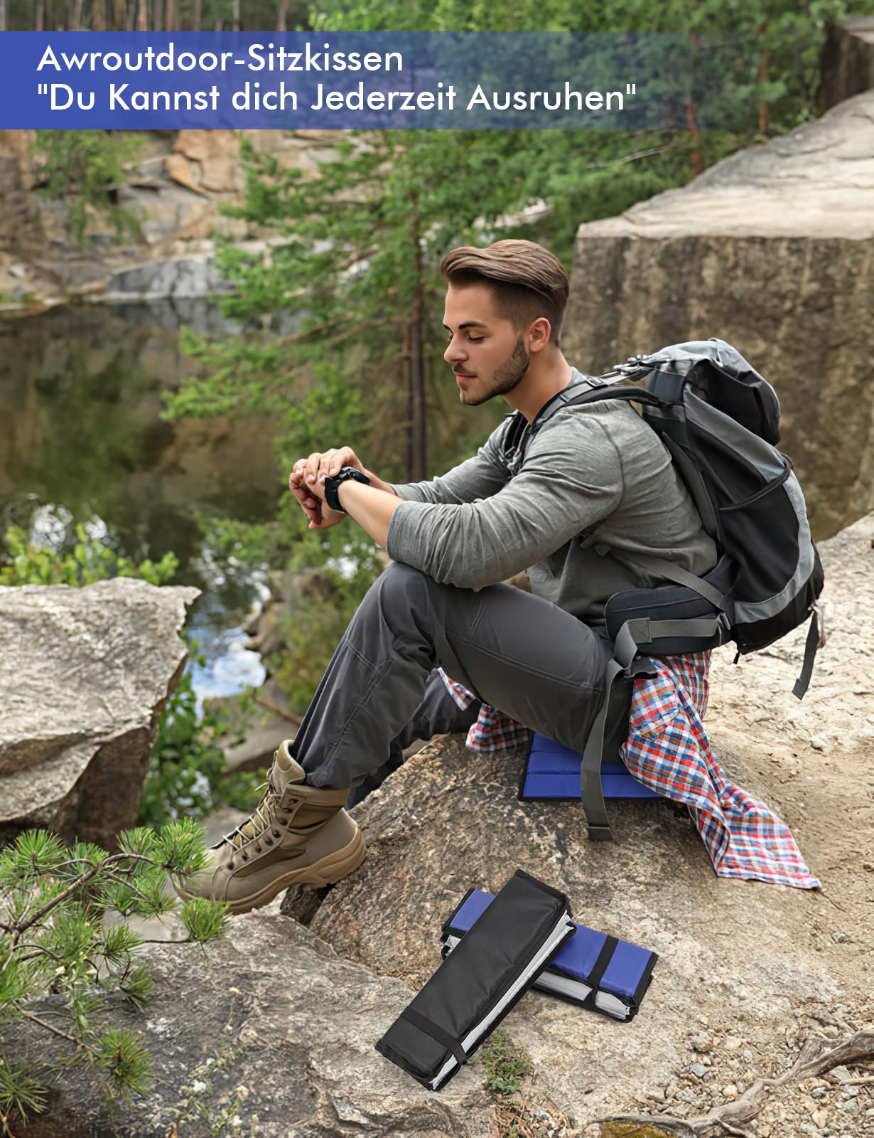 Подушка Awroutdoor Seat Mat 38 x 28 см Термопросадка Водонепроницаемая для детей Портативная для кемпинга, походов, пикников, стадиона, фото №3