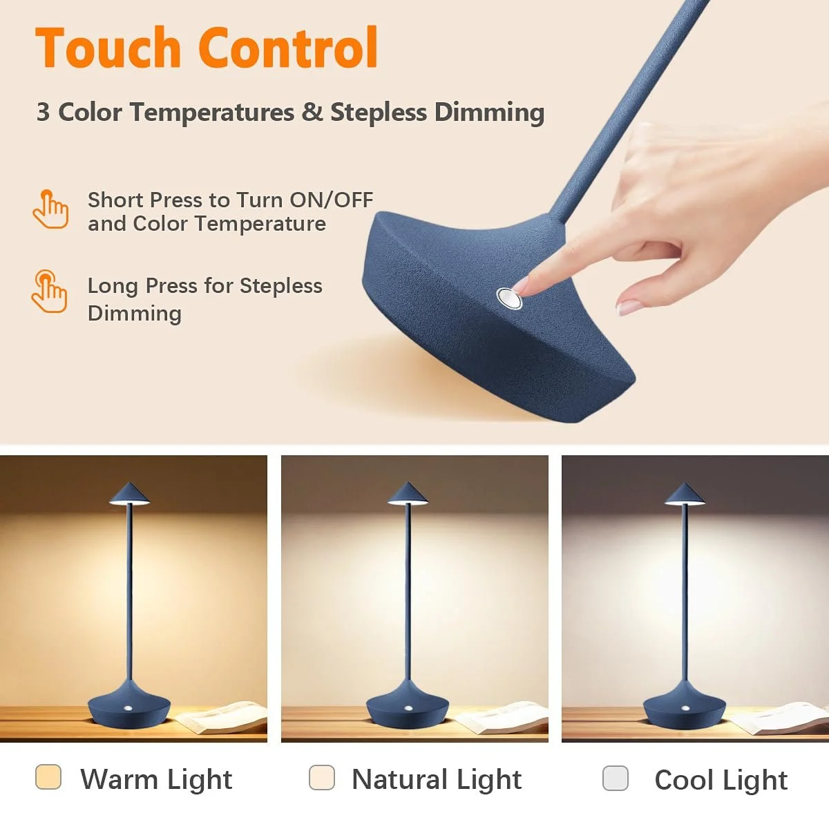 Настільна лампа Hapfish LED акумуляторна бездротова алюмінієва 6000 мАг водонепроникна 2 шт. Синя, фото №3