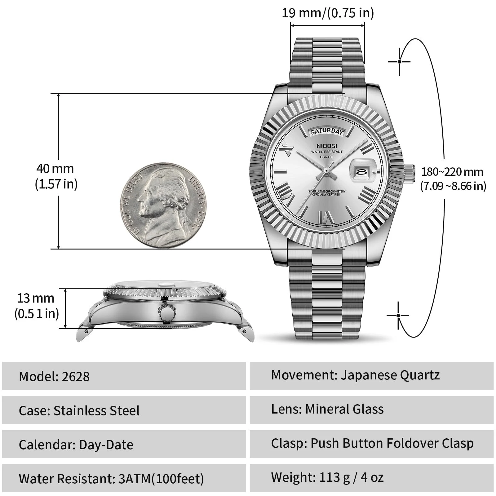 Мужские часы NIBOSI Кварцевые Аналоговые Часы из нержавеющей стали Водонепроницаемые Бизнес Классические Часы с Днем и Датой, фото №3 Мужские часы NIBOSI Кварцевые Аналоговые Часы из нержавеющей стали Водонепроницаемые Бизнес Классические Часы с Днем и Датой, фото №3