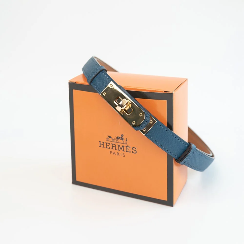 Ремінь жіночий синій шкіряний Hermes, фото №3