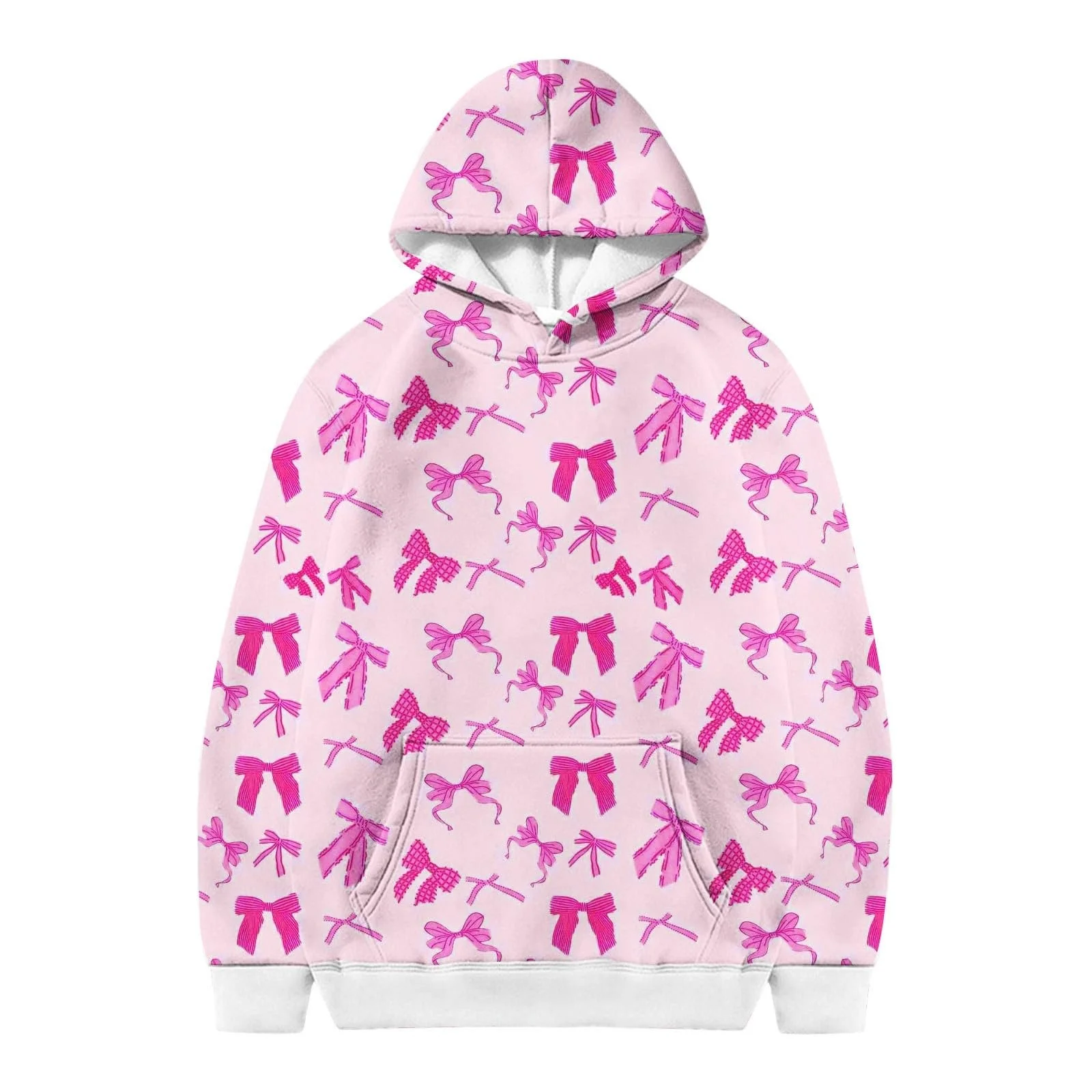 Худи для девочки с принтом бантов, полный принт, R, для спорта на открытом воздухе, повседневная одежда, мягкая ткань, размер 146, для детей 2–12 лет, фото №1