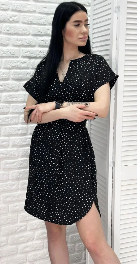 Женское летнее платье в горошек с коротким рукавом GF509250 размер 46/48, цвет черный, фото №2