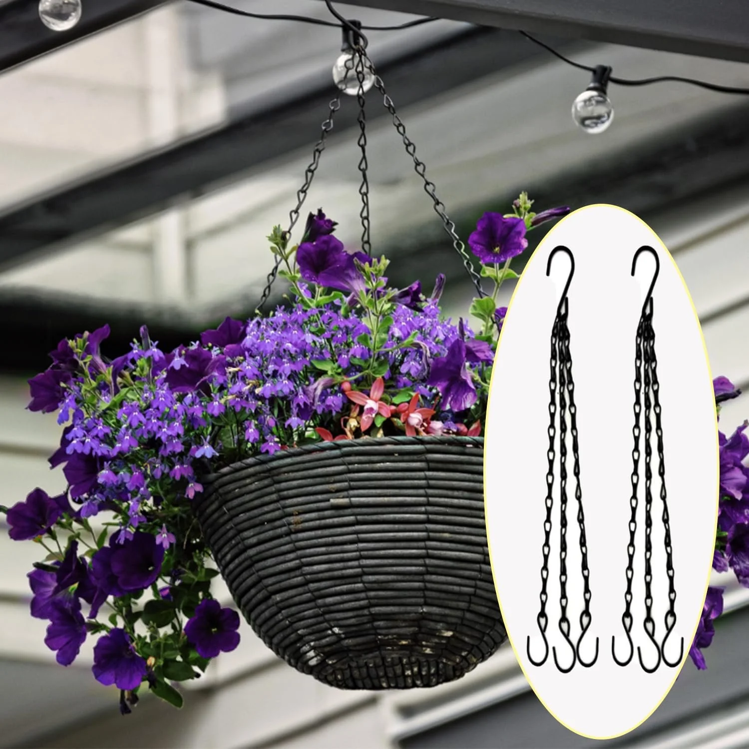 Подвесная цепь 6 штук 40 см с S-образным крючком Черная, фото №5