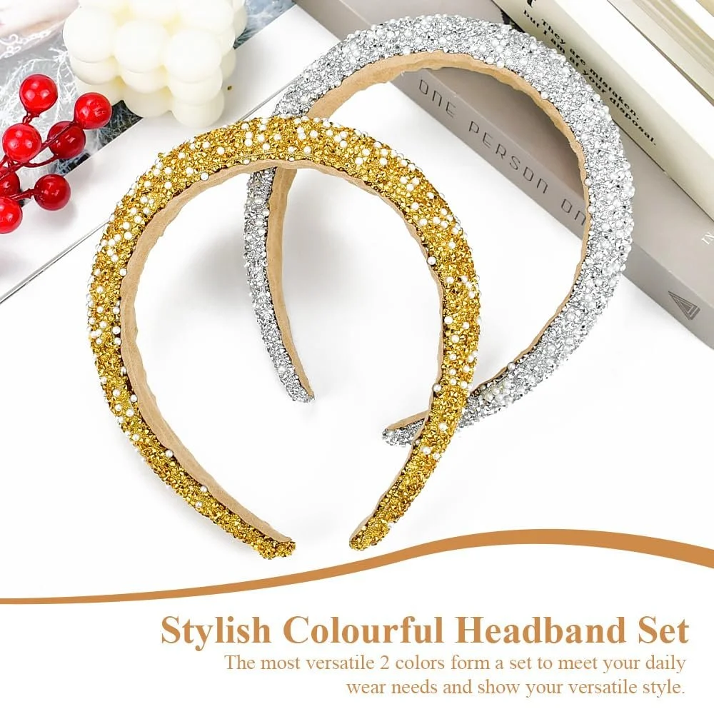 Набір з 2 жіночих обручів на голову Glitter Beads Rhinestones Bling, фото №3
