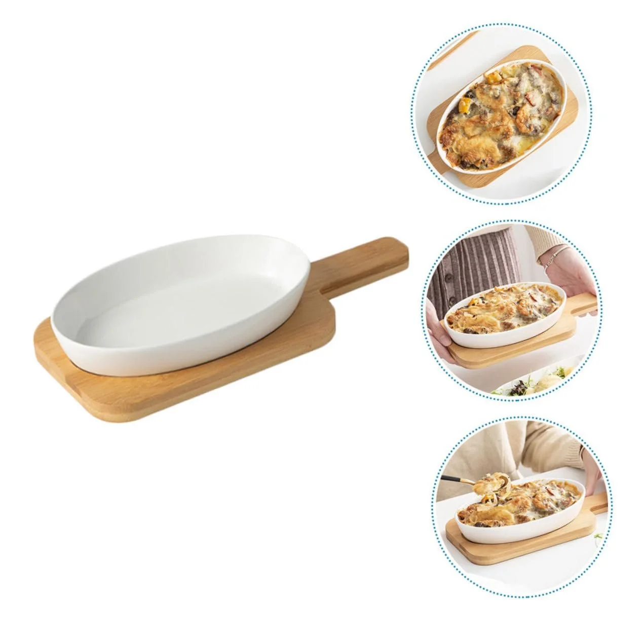 Набор форм для выпечки керамических с деревянным основанием овальный легкий, фото №9