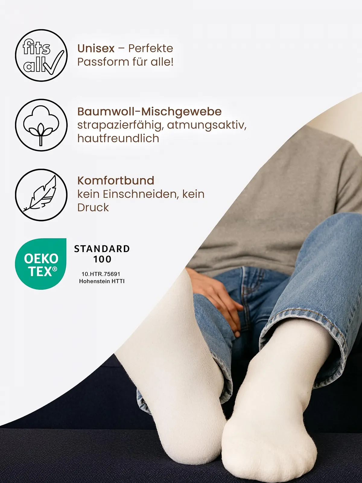 Носки Cotton Prime Без резинки и шва 10 пар, 80% хлопка, Удобные носки для здоровья с комфортным поясом для мужчин и женщин, фото №5