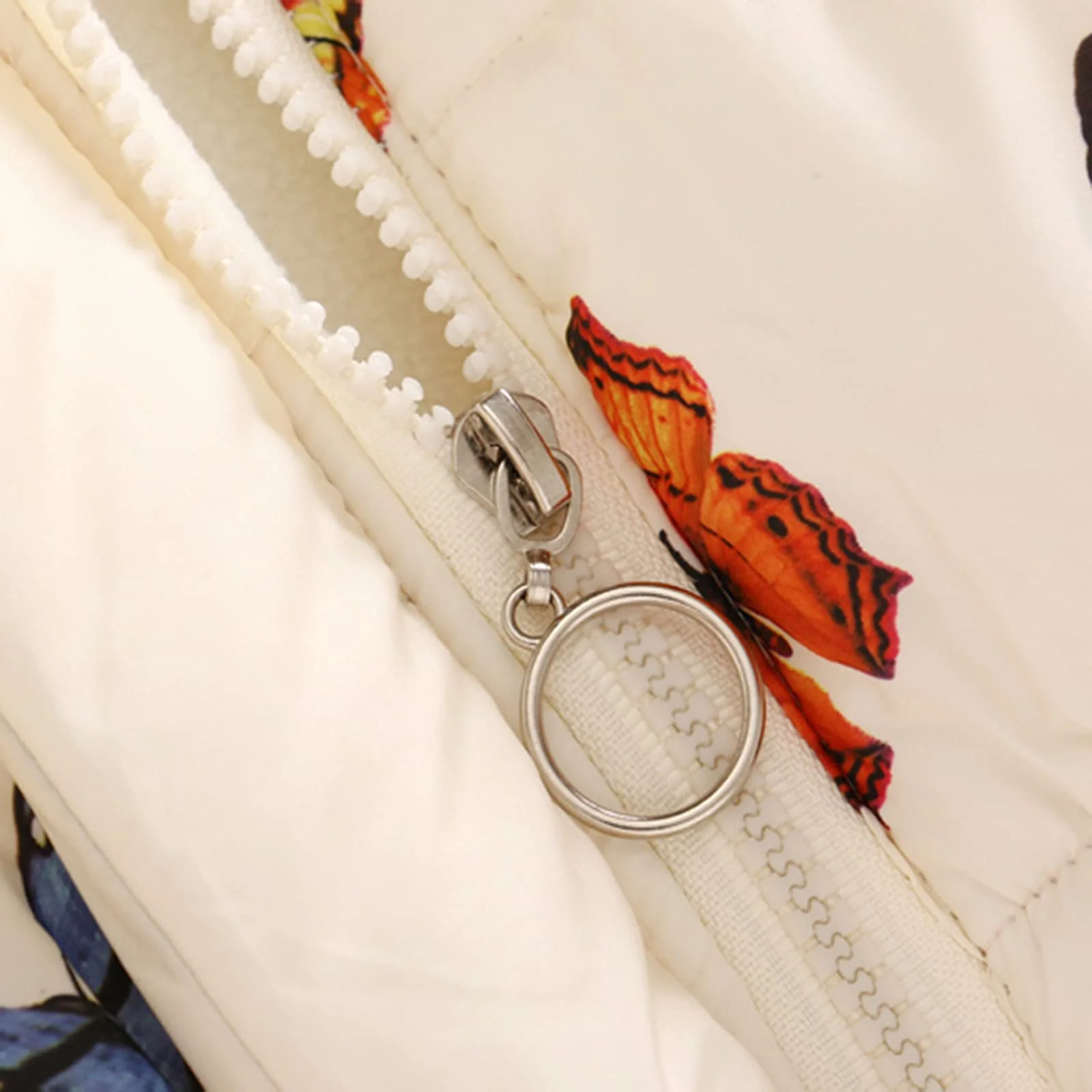 Зимове пальто для дівчаток з квітковим візерунком, пуховик з хутряним капюшоном, фото №2