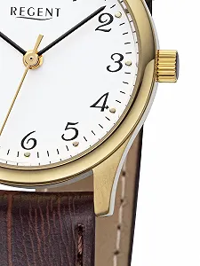 Женские часы REGENT Кожаный ремешок с крокодиловым узором Нержавеющая сталь Кварцевый 27 мм диаметр Арабские цифры, белый / коричневый, Ремешок synthetic.ua - Фото 1