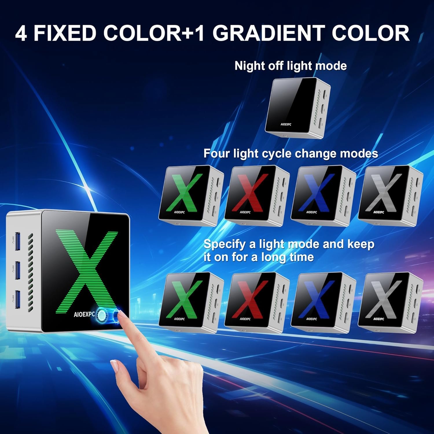 Мини ПК AIOEXPC X MINI N95 / Intel Alder Lake N95 / RAM 12GB / SSD 256GB / 2 x HDMI / 2 x LAN / Wi-Fi 5 / Bluetooth 4.2 / Windows 11 / Серебристый-Чёрный, фото №3
